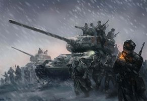 солдаты,игра,Зима,война,танки