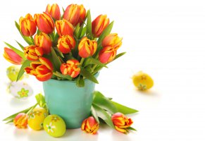 цветы,букет,тюльпаны,ведерко,яйца