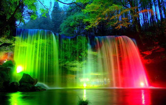 природа,ночь,фонари,водопады,парки