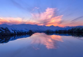 norway,Зима,отражение,норвегия,закат,горы,снег,озеро