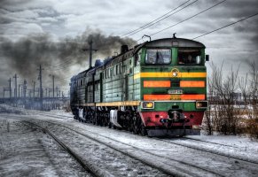 поезд,Зима,рельсы,дым,локомотив