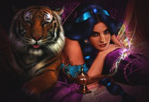 принцесса жасмин,тигр,лампа