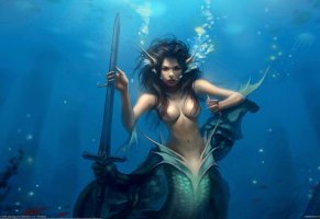 девушка,sining ma,русалка,меч,подводный мир