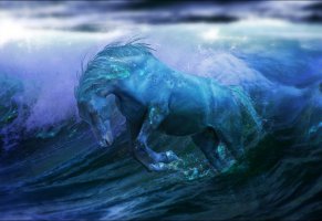 fantasy,ocean,horse,вода,water,волны,океан,фантастика,лошадь