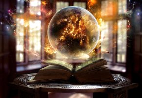 книга,огонь,шар,искры,магия,сфера