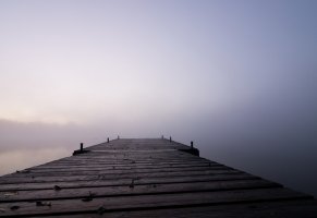 пейзаж,туман,мост,озеро