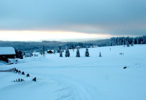 Зима,посёлок,national park,лыжники,богемия,шумава