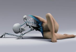 девушка,череп,тело,ноги,грудная клетка,киборг,скелет
