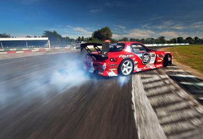 smoke,competition,mazda,sky,drift,sportcar,tuning,red,rx-7