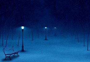 фонари,Зима,парк,скамейка,ночь