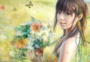 цветы,букет,бабочки,рисунок,i-chen lin