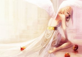 девушка,крылья,ангел,спиной,арт,яблоки