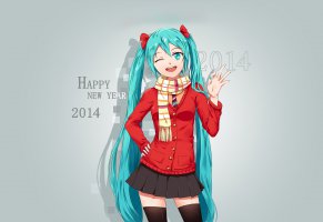 девушка,голубые волосы,с новым годом,2014,новый год
