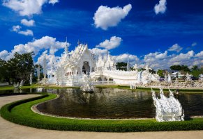chiang rai,thailand,храм,пруд,таиланд,wat rong khun,the white temple
