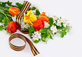 цветы,день победы,георгиевская ленточка,тюльпаны