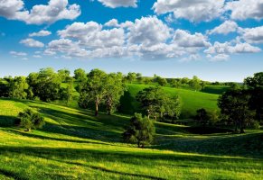photo,nature,blue sky,зеленая,trees,scenery,landscape,green valley,clouds