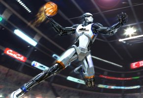 баскетбол,арт,спорт,матч,мяч,робот,прыжок,игра