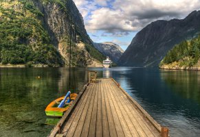 лодка,корабль,лофотен,мостик,горы,норвегия,вода