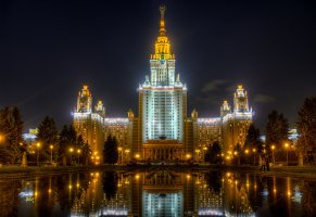 фонтаны,hdr,Россия,города,Москва,ночь,state,фото,дома,обои,lomonosov,university,фонари,moscow