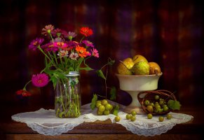 натюрморт,еда,фрукты,цветы